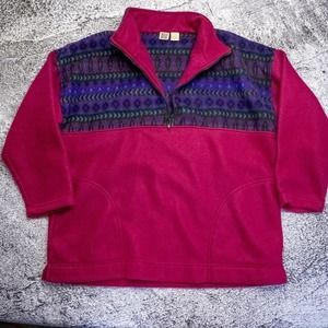 VINTAGE Womens M Fleece AZTEC Deadstock Deep Pile 80’s 90’s 1/4 Zip Outdoors
